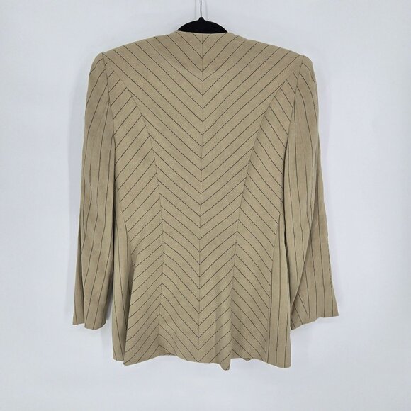Ilie Wacs 6 beige diagonal stripe wood button blazer jacket VTG UNION tag USA - Picture 2 of 14